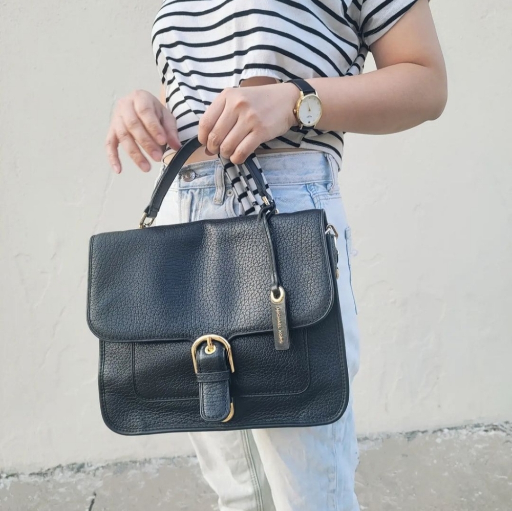 Michael kors satchel bag black leather RARE - Picture 2 of 12